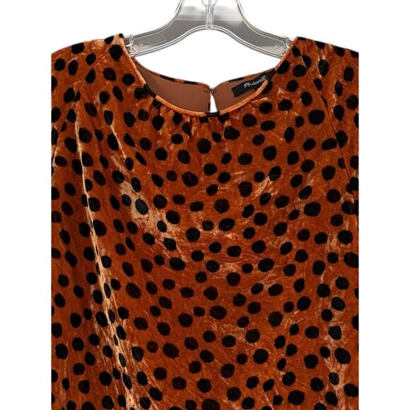 Madewell Burnt Orange Velvet Animal Print Polka Dot Ruffle Sleeve Blouse XXS - Picture 5 of 7